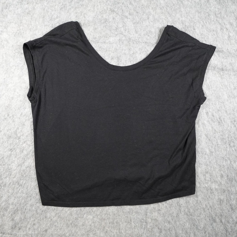 Fabletics Top Women Medium Black Scoop Neck Short Sleeve Boxy Cropped Activewear